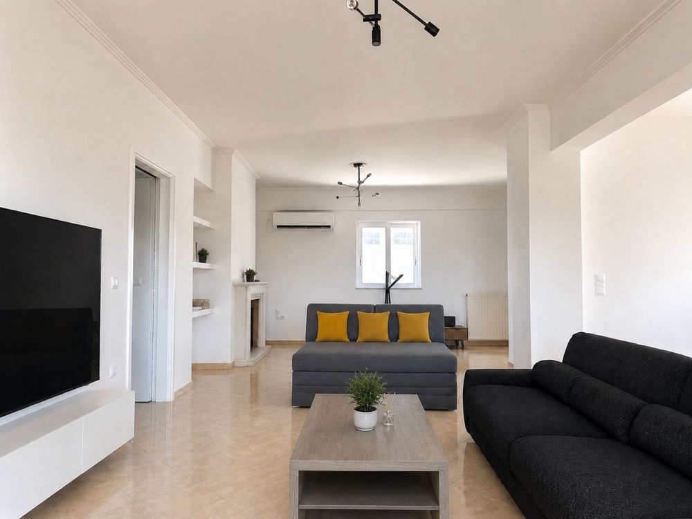 Living room with fireplace corner